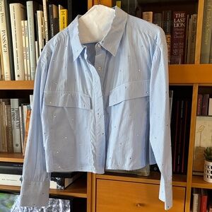 Maeve Sky Blue Striped Blouse with Embellishments